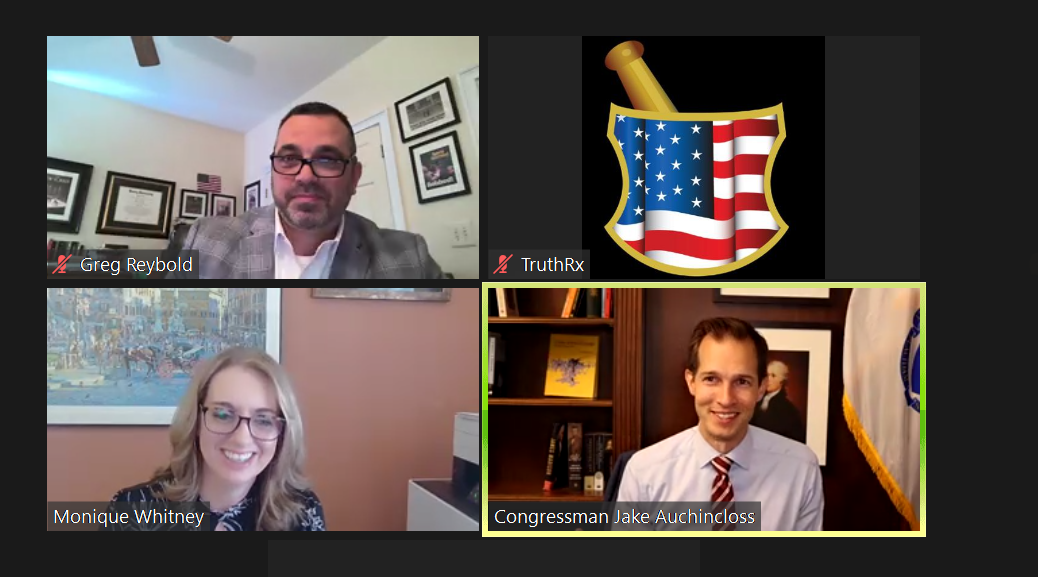 A screenshot of the PUTT Summit with Greg Reybold, Monique Whitney, and Rep. Jake Auchincloss